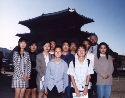 class in front of Namoon gate, downtown Suwon